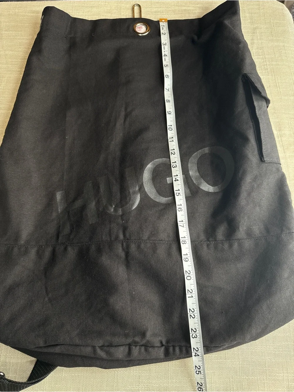 HUGO Black Drawstring Backpack Sling Bag Canvas Utility Bucket Logo Unisex Y2K